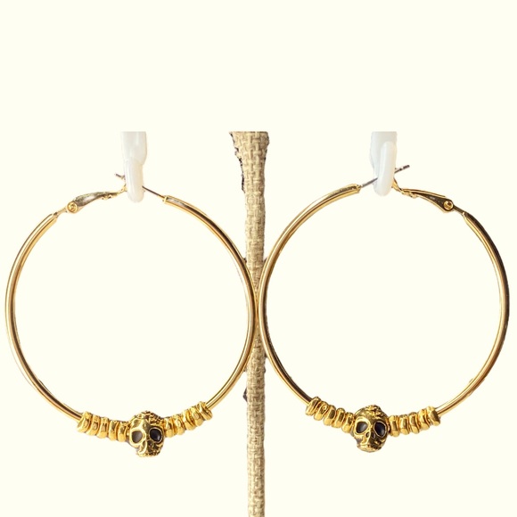 Gold Skull Hoop Earrings - Picture 4 of 4